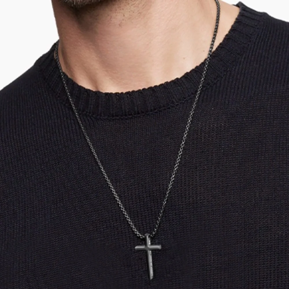 NEW Black Stainless Steel Cross Necklace Bible Verse 4:13 Box Chain Adjustable
